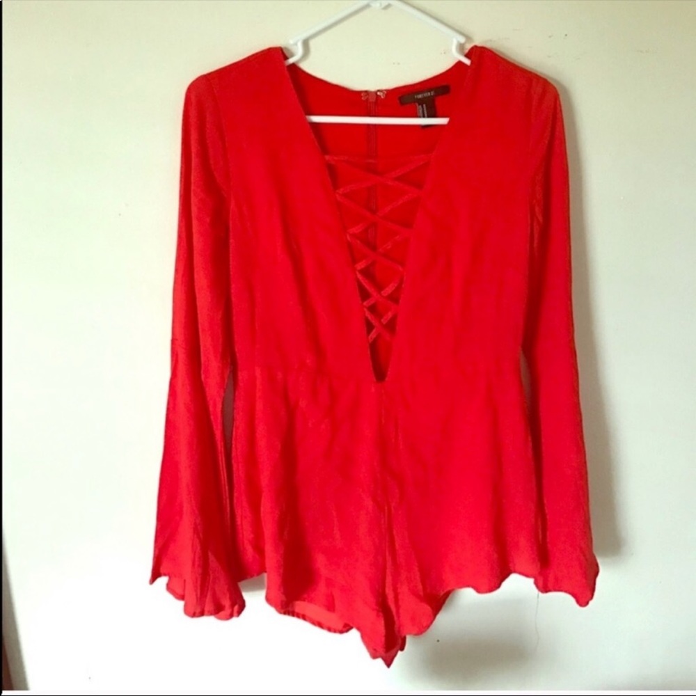 Red Lace Up Romper